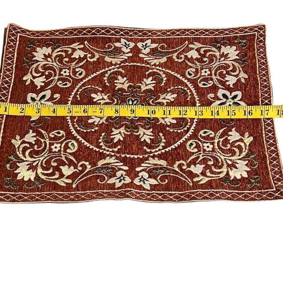 Rust White Floral Embroidery Polyblend Set of 6 Dining Placemats 17.5x12 - Picture 3 of 16